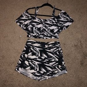 Black and white floral two piece set